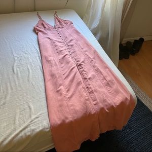 NWT L’academie tencel linen blend pink button down sleeveless maxi dress
